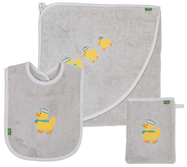 Set 3-tlg. ENTE Kapuzenhandtuch, Waschhandschuh, L&auml;tzchen